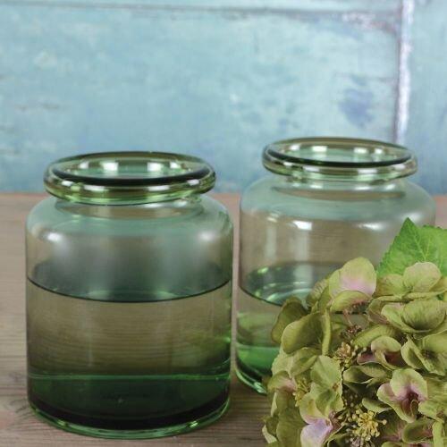 Decorative recycled green glass apothecary vase perfect for foliage, fairy lights and shelf styling. A timeless glass jar vase for elegant interiors.