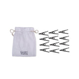 Pack of 12 stainless steel metal display clips with cotton drawstring bag