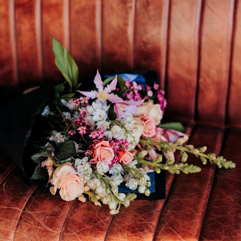 The Freshly Gathered Subscription by Mad Lilies featuring fresh seasonal flowers beautifully wrapped and ready to arrange at home.